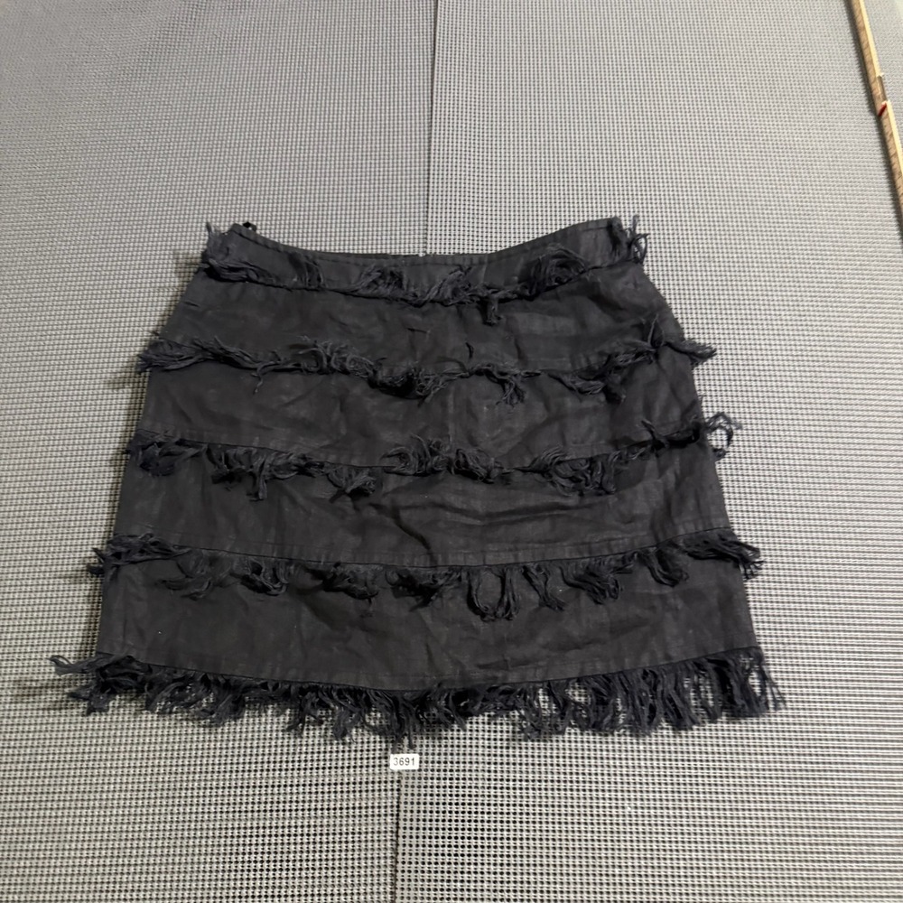 INC International Concepts Womens Black Linen Fringed Mini Skirt Size 6